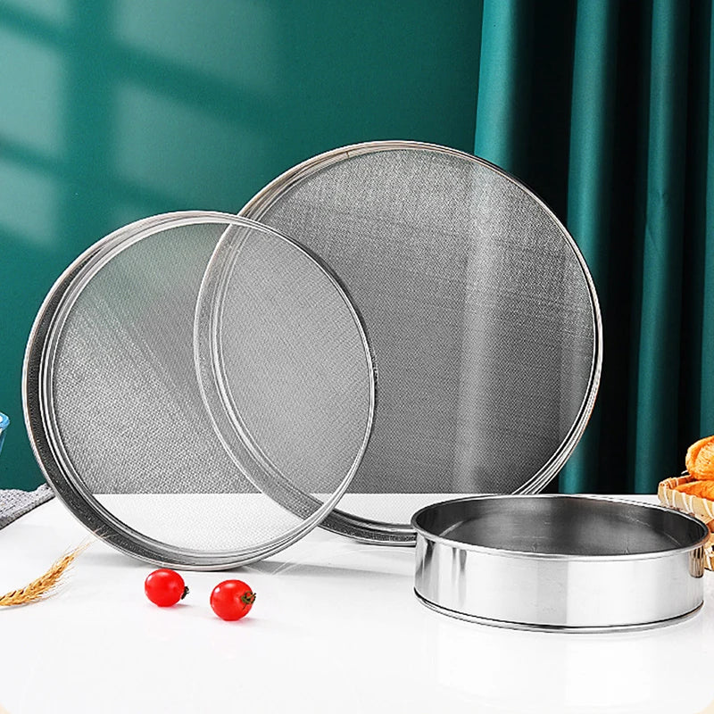 4Pcs/Set Professional Round Stainless Steel Flour Sieve 60 Mesh Fine Mesh Flour Sifter Multifunctional Filter Baking Pastry Tool