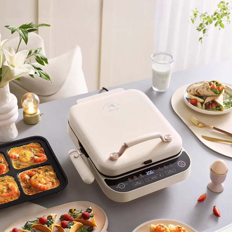 Professional Deepened Electric Pancake Maker Double-sided Baking Grill with Detachable Plates 8 Preset Menus Overheat Protection