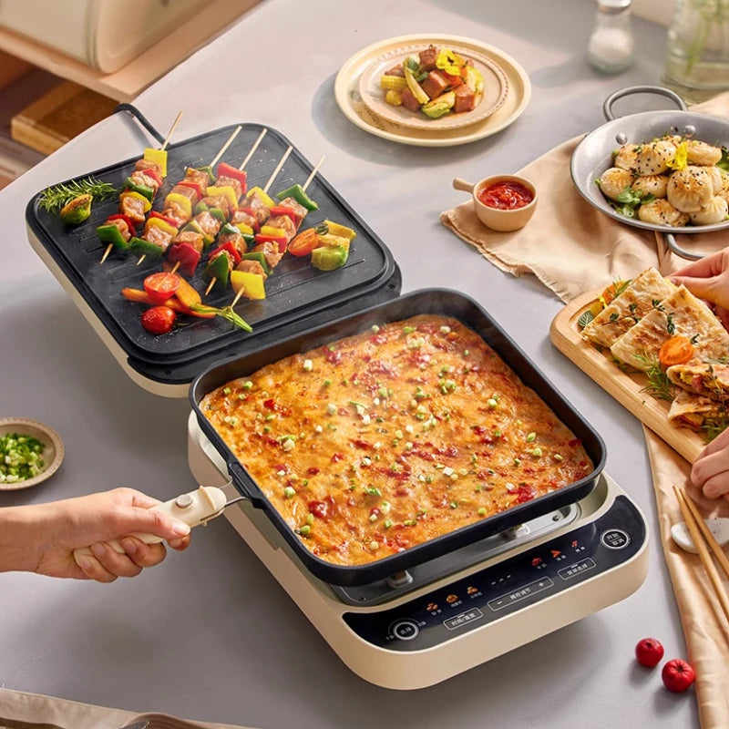 Professional Deepened Electric Pancake Maker Double-sided Baking Grill with Detachable Plates 8 Preset Menus Overheat Protection
