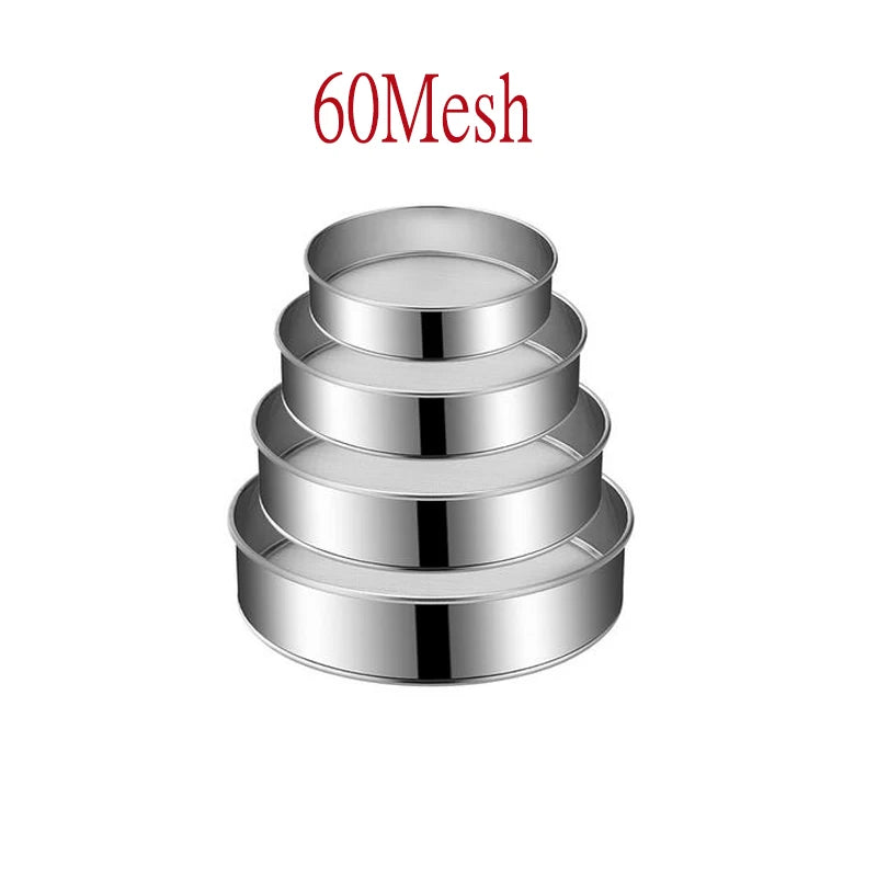4Pcs/Set Professional Round Stainless Steel Flour Sieve 60 Mesh Fine Mesh Flour Sifter Multifunctional Filter Baking Pastry Tool