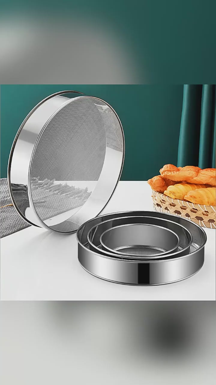 4Pcs/Set Professional Round Stainless Steel Flour Sieve 60 Mesh Fine Mesh Flour Sifter Multifunctional Filter Baking Pastry Tool
